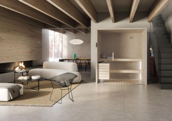 Sauna FUN 155x155 contre mur LED blanc Nordic Fir Réf. FUN11515CPW0-LF