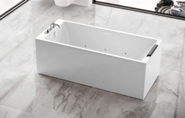 Baignoire balnéo Novellini Stile 180x80 cm Whirlpool avec système de massage, diffuseur, éclairage LED et robinetterie intégrée – Coloris blanc doux Réf : STI318980O2-U0K
