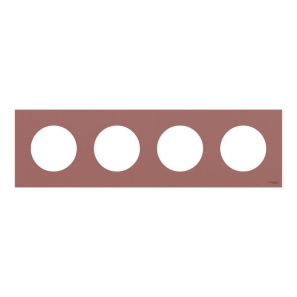 Plaque de finition Odace rose grenat - support blanc - 4 postes, 71 mm - H87,5mm x L300,5mm x P11,7mm - IK04 IP21D Réf. S905708