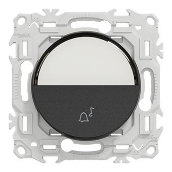 Bouton-poussoir porte-étiquette Odace - symbole carillon - 2x2 bornes auto - 10A 250V CA 50/60 Hz - noir RAL 9005 mat - IK04 IP21 D - cache peinture Réf. S940246