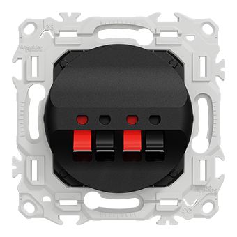Prise haut-parleurs Odace double 2 sorties - 4 poussettes identifiées noir/rouge - cache peinture - noir RAL 9005 mat Réf. S940488