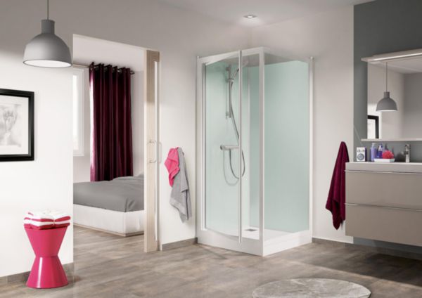 Cabine de douche Kineprime glass 90 pivotant receveur bas thermostatique réf. CA722TTN