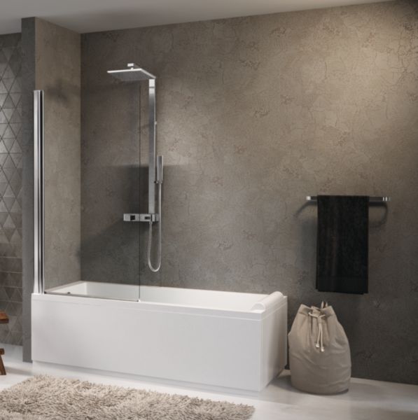 Pare baignoire Aurora 1 panneau pivotant 70x150 cm verre trempe transparent blanc épaisseur du verre 6mm réf AURORAN1701A