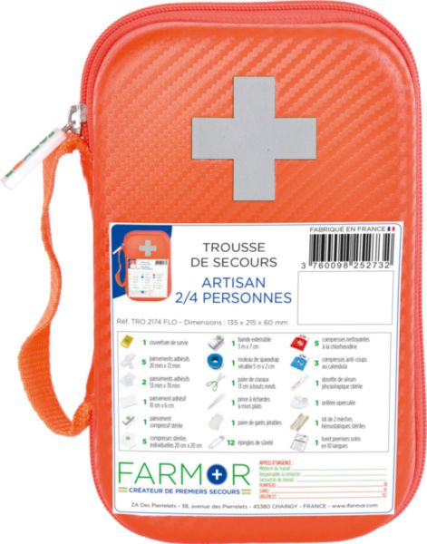 Trousse de secours spéciale artisan 2/4 personnes !haute visibilité + croix rétro Réf. TRO 2174 FLO