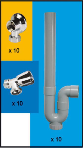 Lot machine à laver : 10 siphons + 10 robinets + 10 appliques murales, Réf.9810952