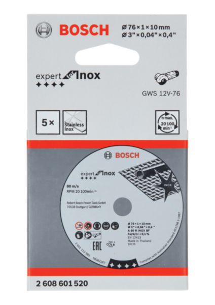 Image principale de Lot 5 disques à tronçonner inox 76mm, réf. 2608601520