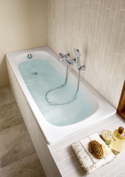 Baignoire acier Contesa 1700 mm blanche à fond lisse percée 1 trou D35 mm réf. A2358K6000