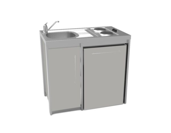 Meuble bas cuisinette METALLINE 100 cm  1 porte avec niche pour réfrigérateur 55 cm, Coloris Soie