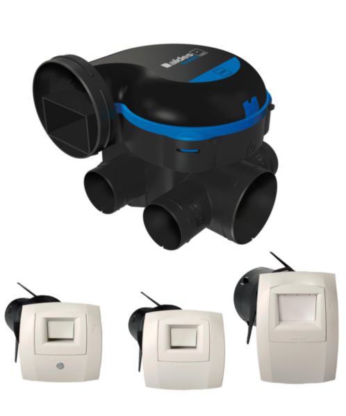 Image principale de Kit VMC simple flux EasyHOME Hygroréglable COMBLES Classic livré avec 3 bouches Bahia Curve cordelette. 11033032