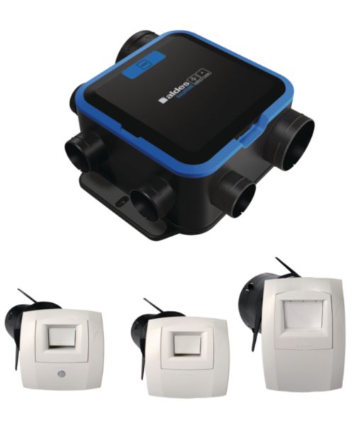 Kit VMC simple flux EasyHOME Hygroréglable COMPACT Premium Micro Watt livré avec 3 bouches Bahia Curve 11033051