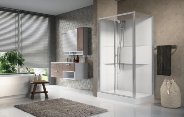 Cabine de douche standard Media 20 2P 120x80 mitigeur mécanique en verre transparent blanc finition blanc réf. ME22P120M-1AA
