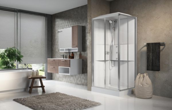Cabine de douche standard Media 20 A 100x80 mitigeur thermostatique en verre transparent blanc finition blanc réf. ME2A100T-1AA