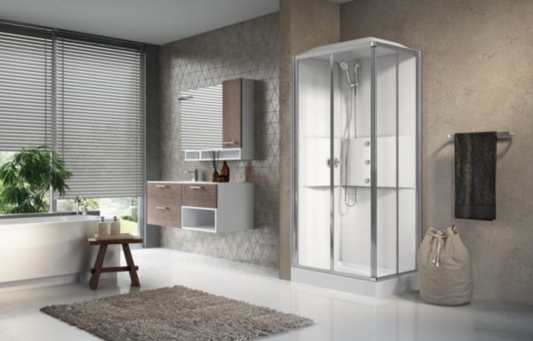 Cabine de douche standard Media 20 A 100x70 mitigeur mécanique en verre transparent blanc finition blanc réf. ME2A107M-1AA
