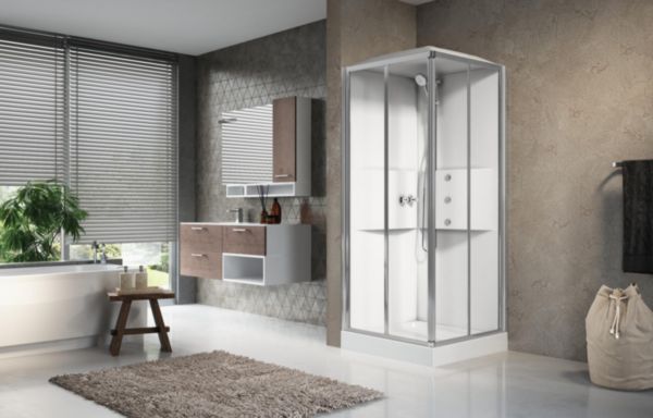 Cabine de douche standard Media 20 A 80x80 mitigeur mécanique en verre transparent blanc finition blanc réf. ME2A80M-1AA