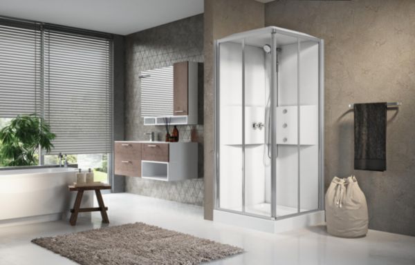 Cabine de douche standard Media 20 A 90x90 mitigeur thermostatique en verre transparent blanc finition blanc réf. ME2A90T-1AA