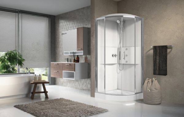 Cabine de douche standard Media 20 R 90x90 mitigeur mécanique en verre transparent blanc finition blanc réf. ME2R90M-1AA