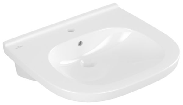 Lavabo et plan PMR O.NOVO VITA 610 x 550 Ovale pour robinetterie à 3 trous trou de robinetterie central percé avec trop-plein blanc Réf. 41196001
