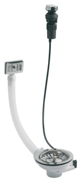 Bonde Altech plastique evier avec trop plein commande à cable 1 cuve diamètre 90 à panier