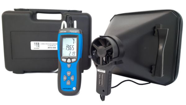 Kit anémomètre à hélice et manomètre + cône de mesure de débit 250 x 250 mm + certificat d'ajustage Réf. AFD-550K / 6091000