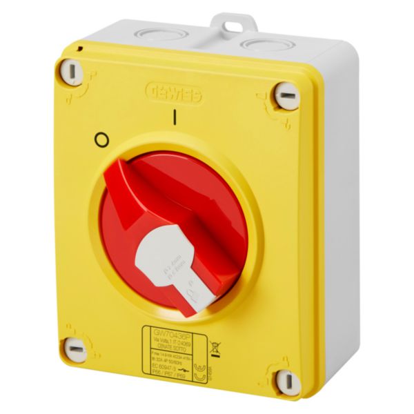 Interrupteur sectionneur - hp - urgence - en boitier isolant - 16a 2p - poigne rouge cadenassable - ip66/67/69 Réf. GW70431P