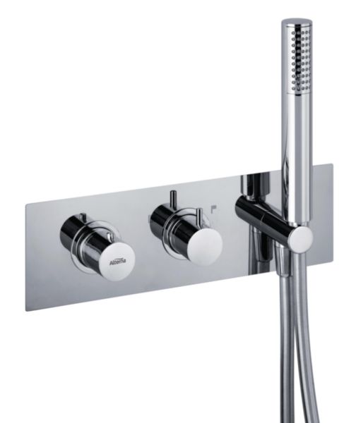 Thermostatique douche Alterna Design chromé, encastré horizontal avec corps d'encastrement