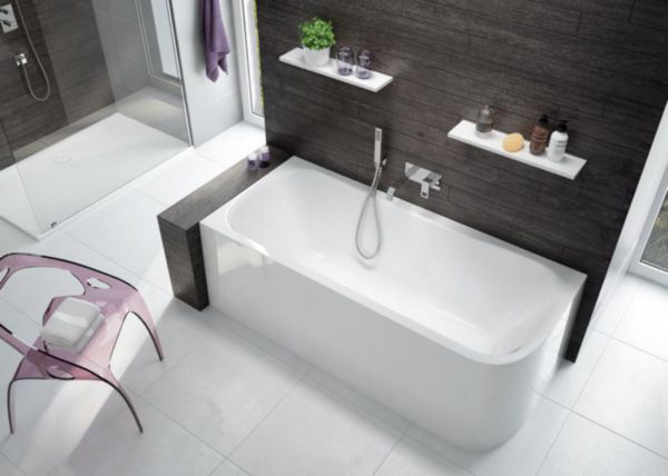 Baignoire asymétrique GARBO tablier intégré 180x80cm droit blanc Réf. L16GAA0401