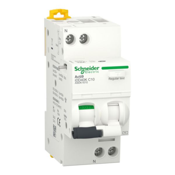 Acti9 iDD40K - disjoncteur différentiel - 1P+N C 16A 4500A/4,5A 30mA type AC NF conformément à IEC 601009-2-1 et pdc 4,5 kA Icu selon à IEC 60947-2 - 230 240 V AC 50 Hz - Rail DIN - largeur 8 pas de 9mm Réf. A9DK1616