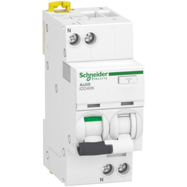 Acti9 iDD40K - disjoncteur différentiel - 1P+N C 20A 4500A/4,5A 30mA type AC NF conformément à IEC 601009-2-1 et pdc 4,5 kA Icu selon à IEC 60947-2 - 230 240 V AC 50 Hz - Rail DIN - largeur 8 pas de 9mm Réf. A9DK1620