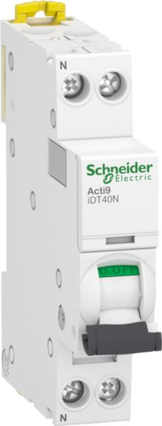 Acti9 iDT40N - disjoncteur modulaire - 1P+N D 25A 6000A/10kA 6000A Icn conformément à EN 60898 - 230 V AC 50/60 Hz / 10kA Icu conformément à EN/IEC 60947-2 - 230..240V AC 50/60 Hz - Rail DIN - NF - largeur 2 pas de 9mm Réf. A9P34625