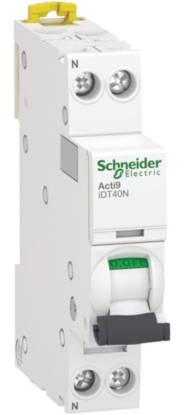 Image principale de Acti9 iDT40N - disjoncteur modulaire - 1P+N D 32A 6000A/10kA 6000A Icn conformément à EN 60898 - 230 V AC 50/60 Hz / 10kA Icu conformément à EN/IEC 60947-2 - 230..240V AC 50/60 Hz - Rail DIN - NF - largeur 2 pas de 9mm Réf. A9P34632