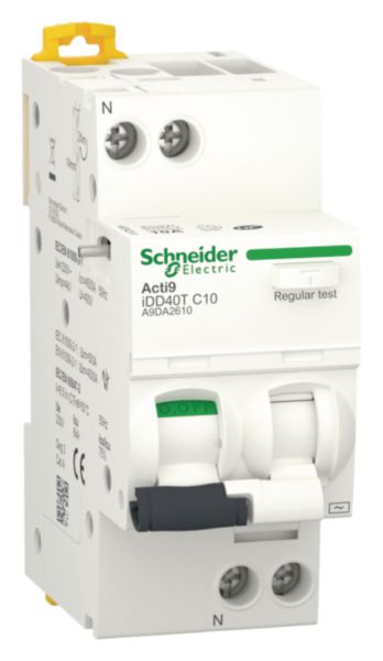 Acti9 iDD40T - disjoncteur différentiel - 1P+N C 16A 4500A/6kA 30mA type AC NF conformément à IEC 601009-2-1 et pdc 6kA Icu selon à IEC 60947-2 - 230 240 V AC 50 Hz - Rail DIN - largeur 8 pas de 9mm Réf. A9DA2616