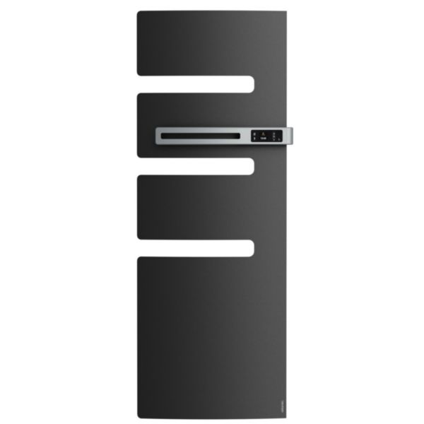 Image principale de Sèche-serviettes Serenis électrique digital mât droite 750W électrique avec soufflerie 1000W 3 CS équipé d'un boitier de commande avec programmation Anthracite Réf. 850531