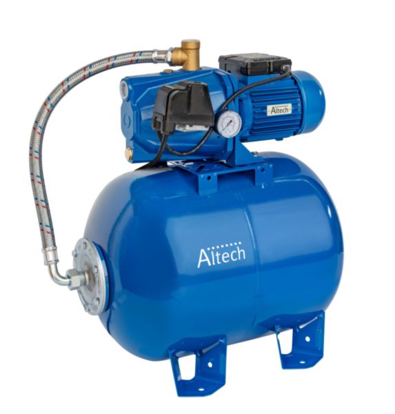 Groupe de surpression Altech à fonctionnement automatique réalisé par électropompe auto-amorçante Jet et réservoir lt.50. Hp.1 v.230/50