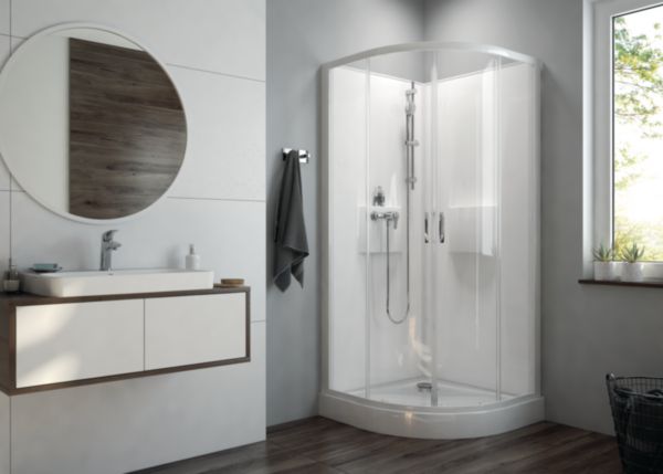 Cabine de douche IZI BOX 2 coulissante 1/4 rond 80 cm en verre transparent Réf. L11IZBQ0080