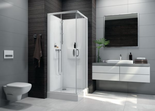 Cabine de douche IZI BOX 2 carrée angle 80 cm portes coulissantes en verre transparent Réf. L11IZBC0080