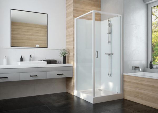 Cabine de douche IZIGLASS 2 pivotante 90 x 90 cm en verre transparent Réf. L11IZP0090