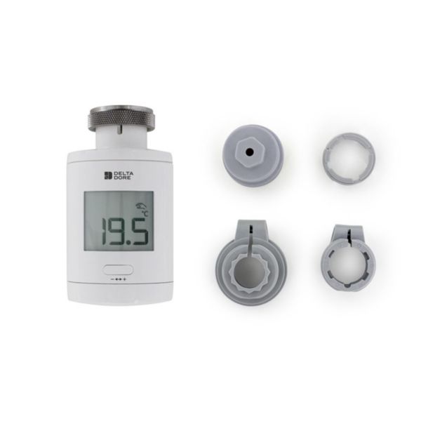 Image principale de Tête thermostatique intelligente pour radiateur eau chaude connectique M30x1.5 avec 4 adaptateurs (Danfoss RA, RAV, RAVL et M28x1.5 pour Comap, Herz, MMA) Réf TRV 1.0 Adapt Réf : 6050649