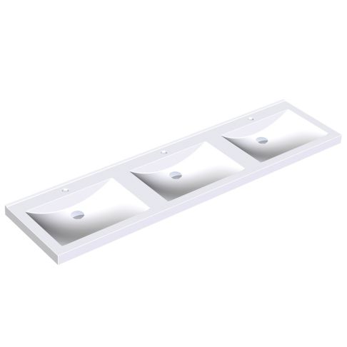 Tablette de lavabo Quadro avec trois vasques rectangulaires sans soudure sans trop-plein tablier à trois pans Réf. ANMW431 / 2000090015