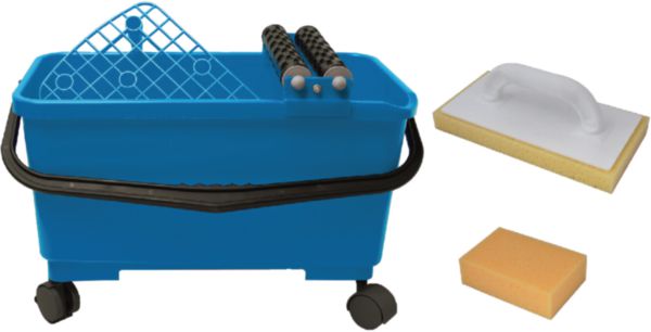 Kit de nettoyage avec un seau 25L avec roulette + éponge absorbante + taloche éponge 28x14 cm Novipro