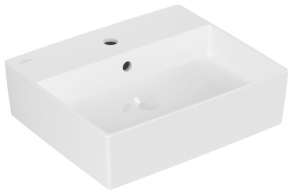 Vasque à poser Memento 2.0 - rectangulaire - 50 x 42 cm - TitanCeram - pour robinetterie à 3 trous - avec trop-plein - stone white CeramicPlus Réf. 4A0750RW