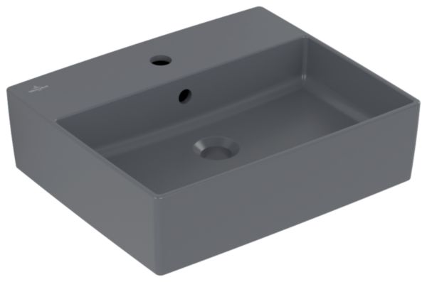 Vasque à poser Memento 2.0 - rectangulaire - 50 x 42 cm - TitanCeram - pour robinetterie à 3 trous - avec trop-plein - graphite CeramicPlus Réf. 4A0750I4