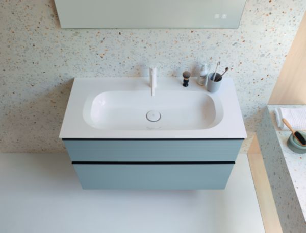 Miroir Fiumo - éclairage Led horizontal avec interrupteur tactile, tablette, crédence - bleu azur doux mat - largeur : 600 mm Réf. SFXP060F3957