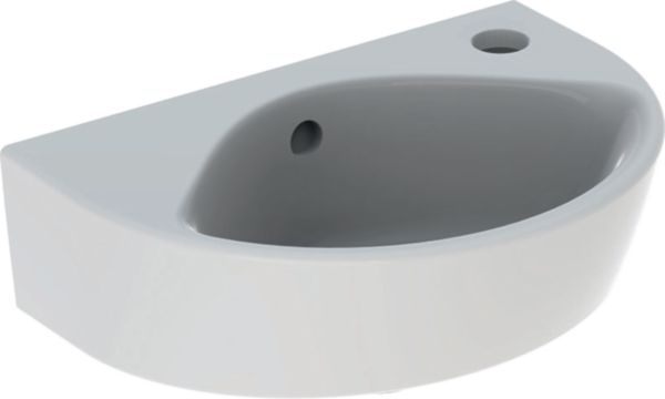 lave-mains geberit renova, compact: b=36cm, t=25cm, trou de robinetterie=droite, trop-plein=visible, blanc Réf. 500.374.01.1
