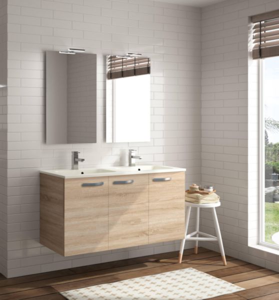 Meuble sous-vasque Angelo - largeur 90 cm - 3 portes - chêne bardolino naturel - poignées métal Réf. A2344384