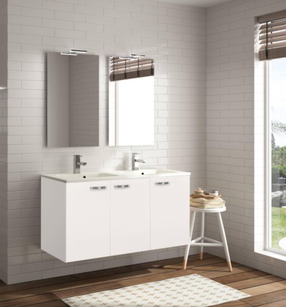 Image principale de Meuble sous-vasque Angelo - largeur 120 cm - 3 portes - blanc brillant EG - poignées métal Réf. A2344421