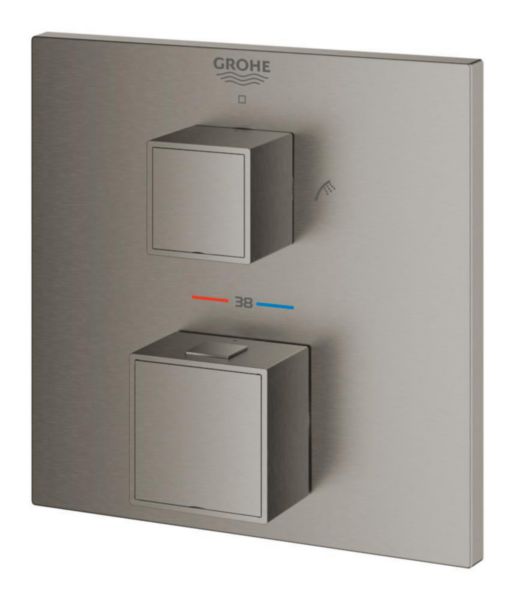 Mitigeur thermostatique 1 sortie avec vanne d'arrêt Grohtherm Cube Hard Graphite brossé Réf. 24153AL0