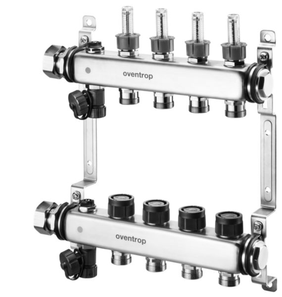 Distributeur/collecteur en acier inoxydable «Multidis SF» 7 circuits, à joint pat, mécanismes intégrés de mesure et réglage débit Réf.1406457