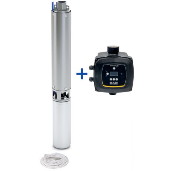 Pompe immergée pour forage 4" kit s4 2/10 tri - alimentation électrique : 400 v - 0,55 kw - 1,9 a- débit max : 1,8 m³/h Ref. 702107