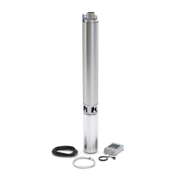 Pompe immergée pour forage 4" kit s4 3/13 tri - alimentation électrique : 400 v - 0,75 kw - 2,4 a- débit max : 4,2 m³/h Ref. 703137