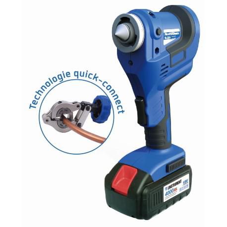 Image principale de Kit dudgeonnière électroportative sans fil 18V 4400 mAH comprenant deux pinces de serrage et des filières pour tubes de diamètres 1/4'', 5/16'', 3/8'', 1/2'', 5/8'' et 3/4'' Réf. FTK-550